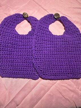 Handmade 100% cotton Purple Baby Bibs with Coconut Button Closure (Set of 2)